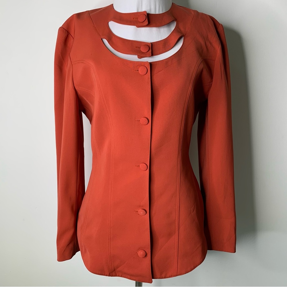 Faust Made in France Women’s Orange Cut Out Blazer Jacket Size 38 FR / 6 US